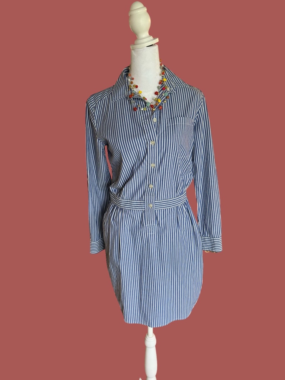 Banana Republic Blue and White Striped Button-Down Shirt Dress